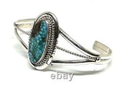Bracelet manchette en argent sterling fait main par les Amérindiens Navajo avec turquoise naturelle