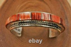 Bracelet manchette en argent sterling inlay coquillage épineux des Amérindiens Navajo taille 7