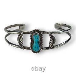 Bracelet manchette en argent sterling sculpté en turquoise de style amérindien navajo vintage
