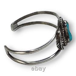 Bracelet manchette en argent sterling sculpté en turquoise de style amérindien navajo vintage