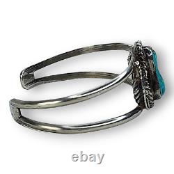 Bracelet manchette en argent sterling sculpté en turquoise de style amérindien navajo vintage
