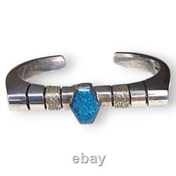 Bracelet manchette en argent sterling turquoise Navajo Amérindien Nusie Belon