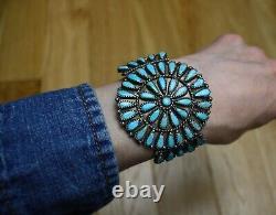 Bracelet manchette en argent sterling turquoise Navajo amérindien vintage