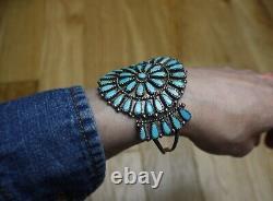 Bracelet manchette en argent sterling turquoise Navajo amérindien vintage