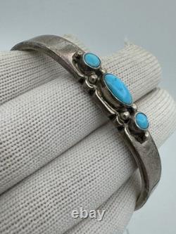 Bracelet manchette en argent sterling turquoise bleue amérindienne Navajo Livingston
