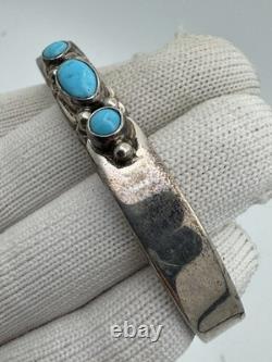 Bracelet manchette en argent sterling turquoise bleue amérindienne Navajo Livingston