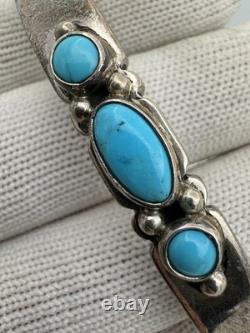 Bracelet manchette en argent sterling turquoise bleue amérindienne Navajo Livingston