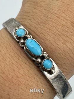 Bracelet manchette en argent sterling turquoise bleue amérindienne Navajo Livingston