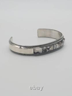 Bracelet manchette en coquillage d'ormeau navajo amérindien exquis, fait main, signé