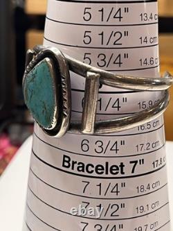 Bracelet manchette natif américain en argent sterling vintage signé et turquoise Navajo