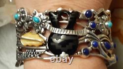 Bracelet manchette tribal en argent sterling Navajo, vase de mariage, moyen