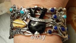 Bracelet manchette tribal en argent sterling Navajo, vase de mariage, moyen