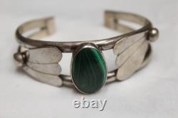 Bracelet manchette vintage amérindien navajo en malachite