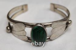 Bracelet manchette vintage amérindien navajo en malachite