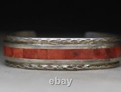 Bracelet manchette vintage en argent sterling avec coquillage épineux Navajo amérindien