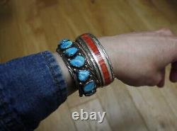 Bracelet manchette vintage en argent sterling avec coquillage épineux Navajo amérindien