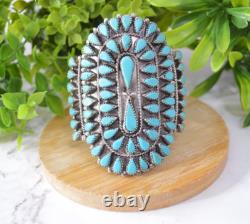 Bracelet manchette vintage en argent sterling navajo avec cluster de turquoise