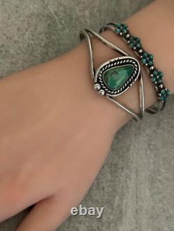 Bracelet vintage en argent sterling Navajo avec turquoise carinée 6-1/2