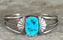 Bracelet vintage en argent sterling turquoise Navajo LEONARD T. CHEE