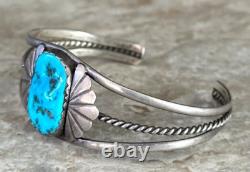 Bracelet vintage en argent sterling turquoise Navajo LEONARD T. CHEE