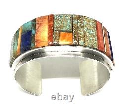 Bracelets manchettes multicolores en inlay fait main par des Navajos en argent sterling amérindien