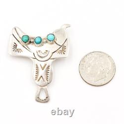 Broche/épingle en argent sterling 925 Navajo LA Willie avec turquoise en forme de selle