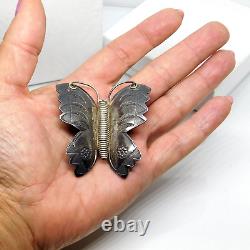 Broche papillon estampillée en argent sterling amérindienne navajo ancienne Vtg