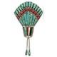 Broche Vintage Amérindienne En Turquoise, Corail Et Argent Sterling Signée Y