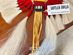 Bustle en crin de cheval amérindien avec perles, régalia navajo rouge et jaune