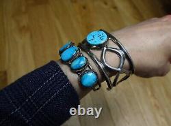 Carson Craig Bracelet en argent sterling Sandcast Native American Navajo avec Turquoise