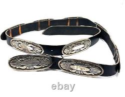 Ceinture concho en argent sterling Navajo amérindien vintage signée Rick Martinez