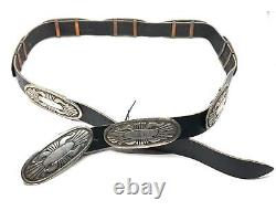 Ceinture concho en argent sterling Navajo amérindien vintage signée Rick Martinez