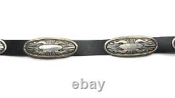 Ceinture concho en argent sterling Navajo amérindien vintage signée Rick Martinez
