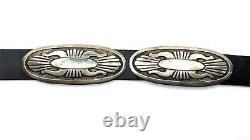 Ceinture concho en argent sterling Navajo amérindien vintage signée Rick Martinez