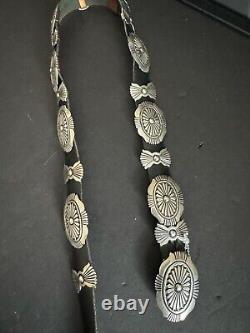 Ceinture concho en argent sterling navajo amérindien. Signée