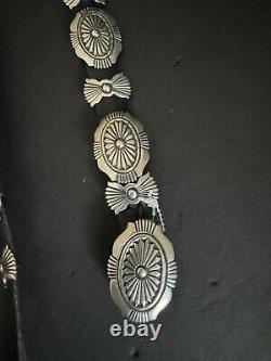 Ceinture concho en argent sterling navajo amérindien. Signée