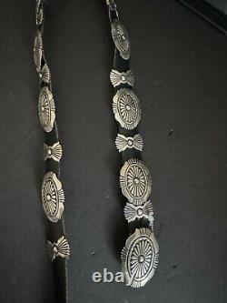 Ceinture concho en argent sterling navajo amérindien. Signée