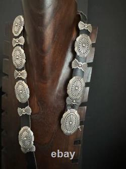 Ceinture concho en argent sterling navajo amérindien. Signée