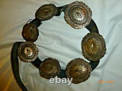 Ceinture concho navajo vintage. Argent 925 Amérindien signé GD 7 pièces 300g