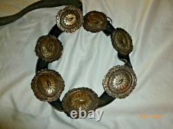 Ceinture concho navajo vintage. Argent 925 Amérindien signé GD 7 pièces 300g