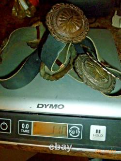 Ceinture concho navajo vintage. Argent 925 Amérindien signé GD 7 pièces 300g