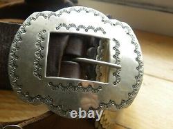 Ceinture de concho XLG en cuir de dosse de Native American Navajo, en nickel argenté, 42 45