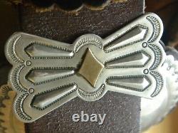 Ceinture de concho XLG en cuir de dosse de Native American Navajo, en nickel argenté, 42 45