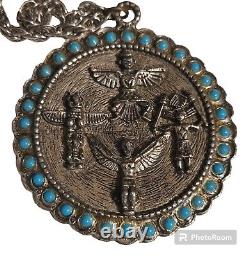 Chaîne de médaille en argent turquoise semi-précieuse amérindienne navajo