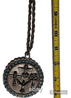 Chaîne de médaille en argent turquoise semi-précieuse amérindienne navajo