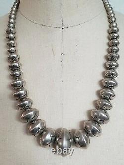 Collier De Perles D'argent Sterling Zuni Vintage 22.5 Inches Signé Lh
