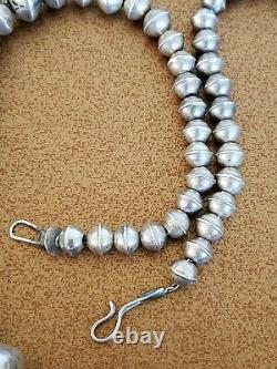 Collier De Perles D'argent Sterling Zuni Vintage 22.5 Inches Signé Lh