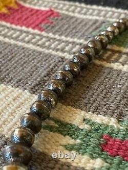 Collier De Perles Navajo En Argent Sterling Vintage 16 1/2 Long