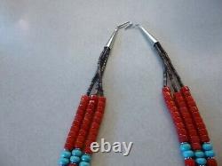 Collier De Style Navajo Américain Rouge Et Turquoise Et Argent