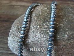 Collier Doreen Jake en perles Navajo en argent sterling, perles en soucoupe, filé à la main, 35 pouces
